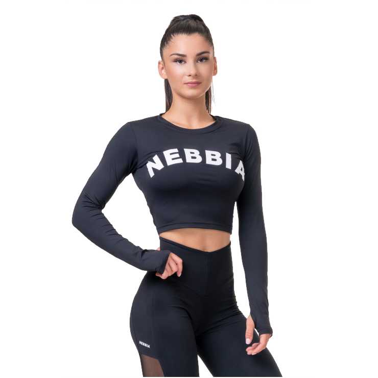 Dámský crop top s dlouhým rukávem Nebbia Sporty Hero 585  Black  M