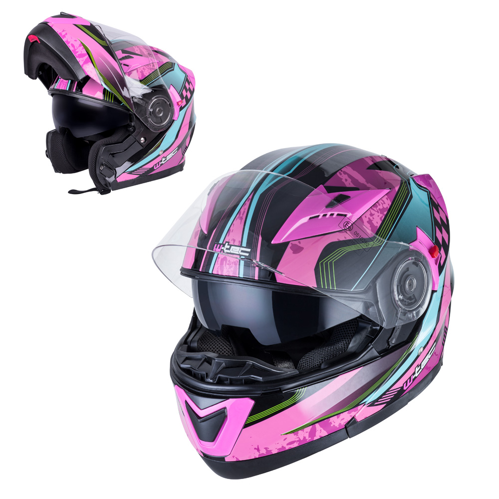 Výklopná moto přilba W-TEC YM-925 Magenta  růžovo-černá  M (57-58)