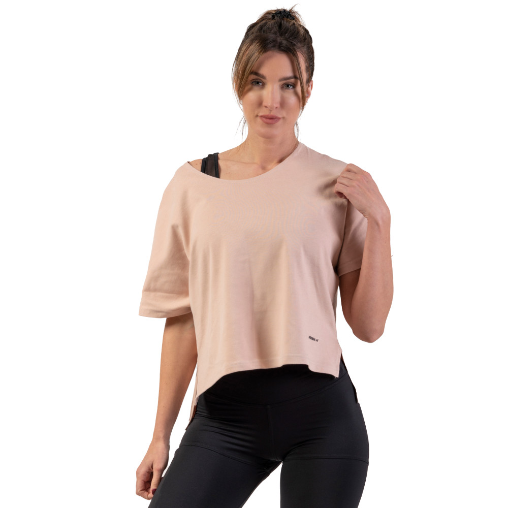 Volné crop triko Nebbia "The Minimalist"  lososová  XS/S