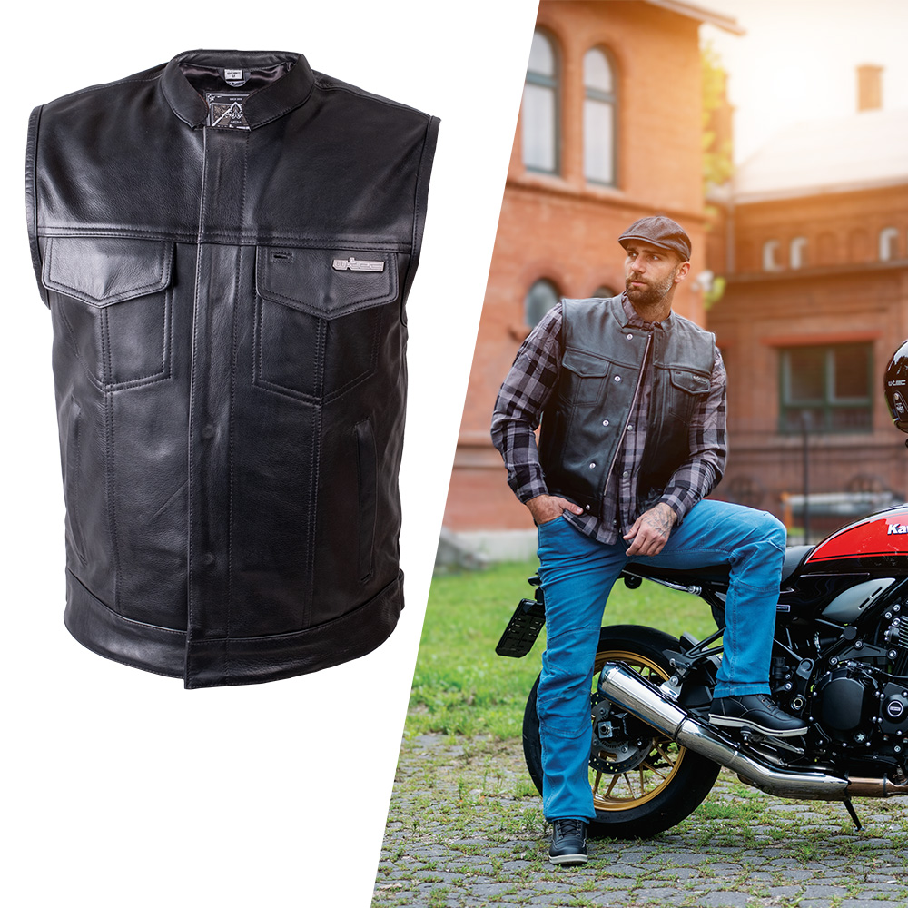 Kožená moto vesta W-TEC Delasola  černá  XL